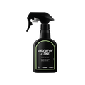 Once Upon A Time body spray. A black spray bottle of Lush "Once Upon A Time" Body Spray. The product label is black with a pale green banded border. White text states the product name and the scent description.