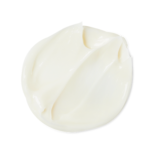 American Cream. A round, smooth dollop of thick, cream-coloured hair conditioner. The glossy product shows a rich texture, with distinct ridges and soft peaks where it has been swirled.