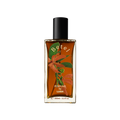 Betel. A rectangular, glass perfume bottle with a black cap is filled with translucent, deep-amber liquid. The name "Betel" is arched in gold letters on the front of the bottle along with flower decals.