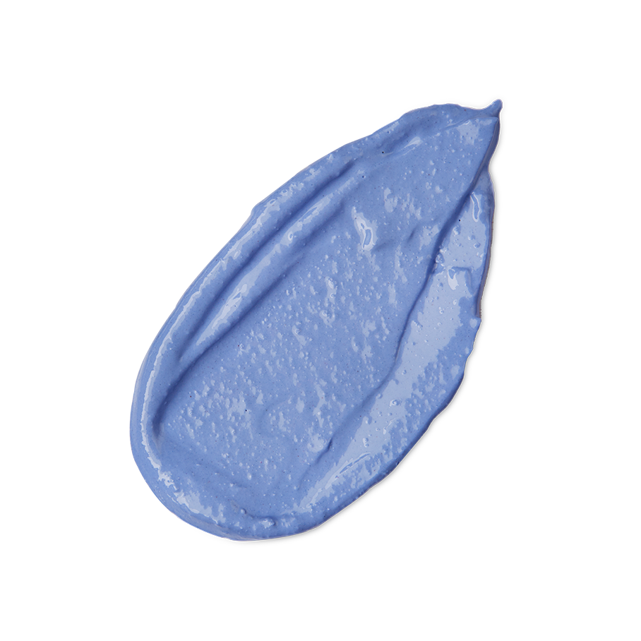 Blue Pearl. A neatly smudged swatch of thick, textured, creamy, sky-blue lip cream.