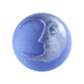 Brother Moon. A perfectly round, enchanted purple colour bath bomb with an embossed crescent moon on the top, coated in shimmer silver lustre.