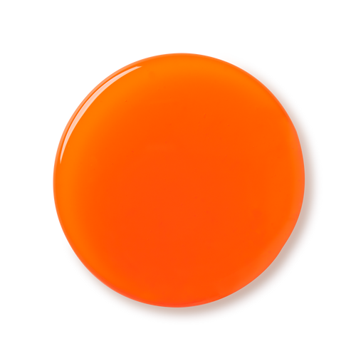 Celebrate. A perfectly circular swatch of glossy, vibrant, orange shower gel.