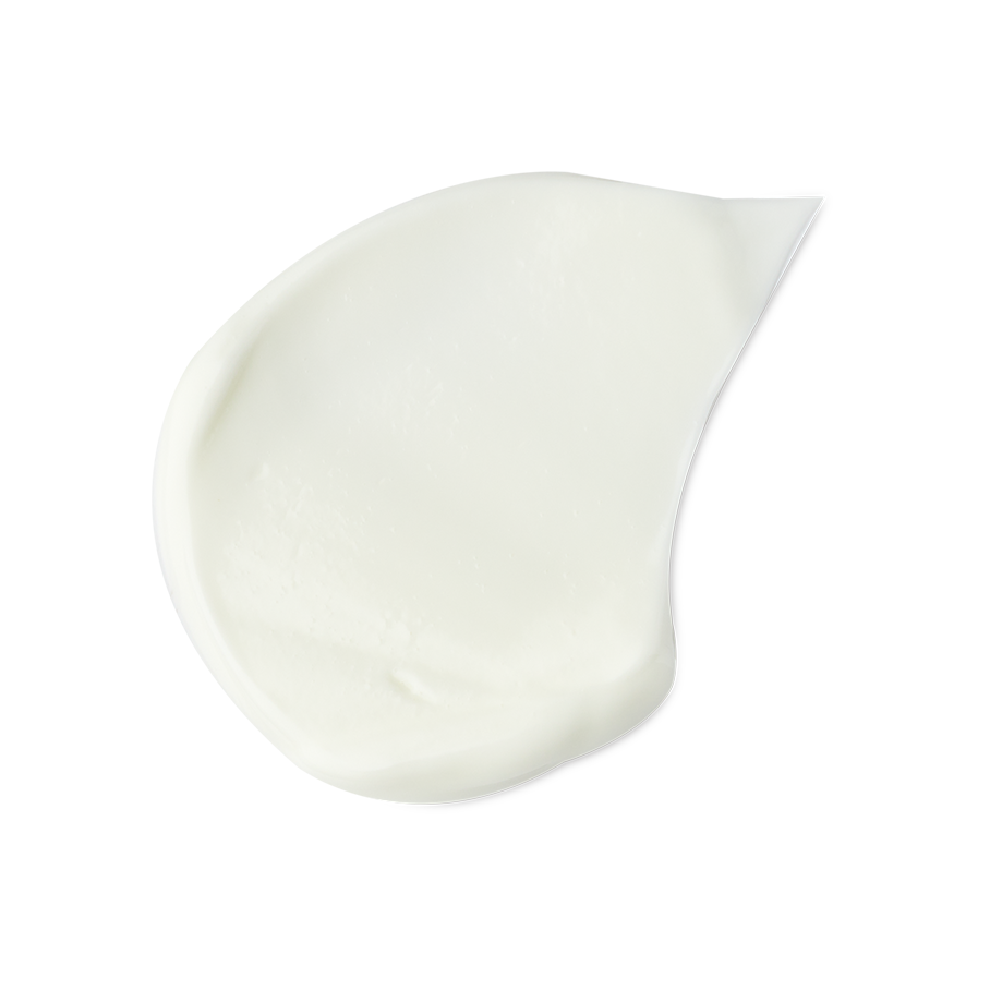 Cocoa Butter. A neatly smudged swatch of creamy, white, hand and body lotion.