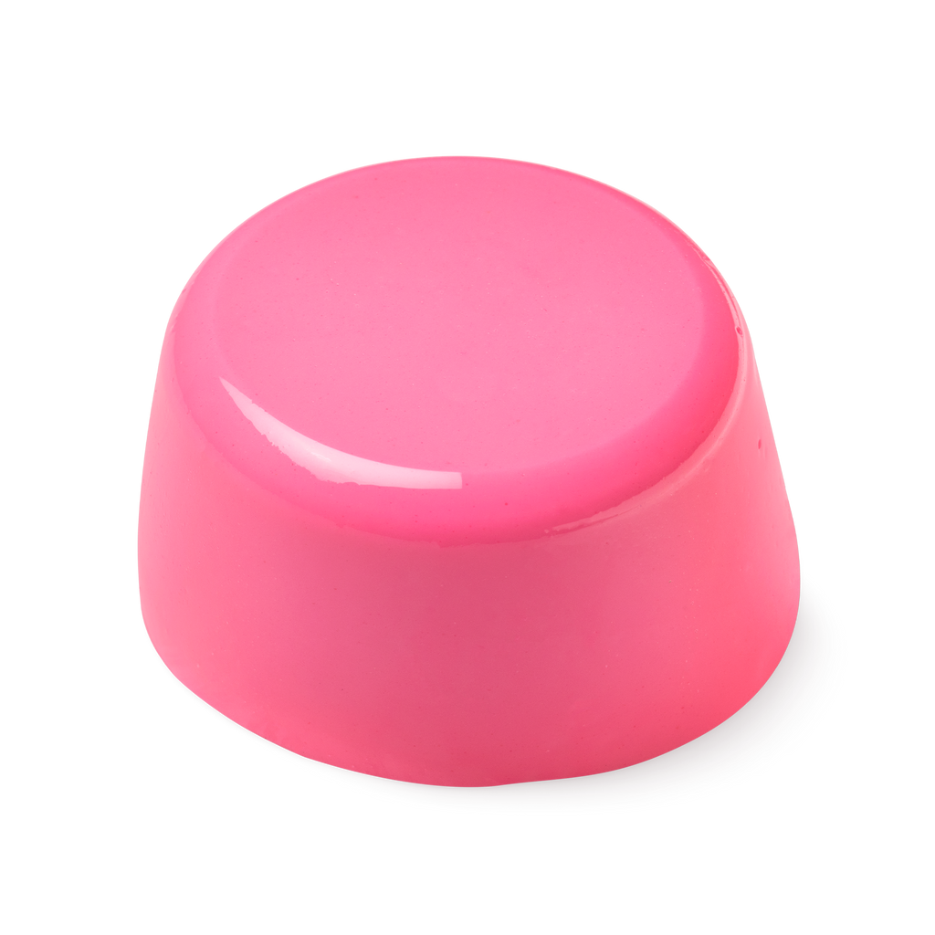 Conga. A bubblegum pink, glossy-looking, cylindrical-shaped shower jelly, which is slightly wider at the base than at the top.