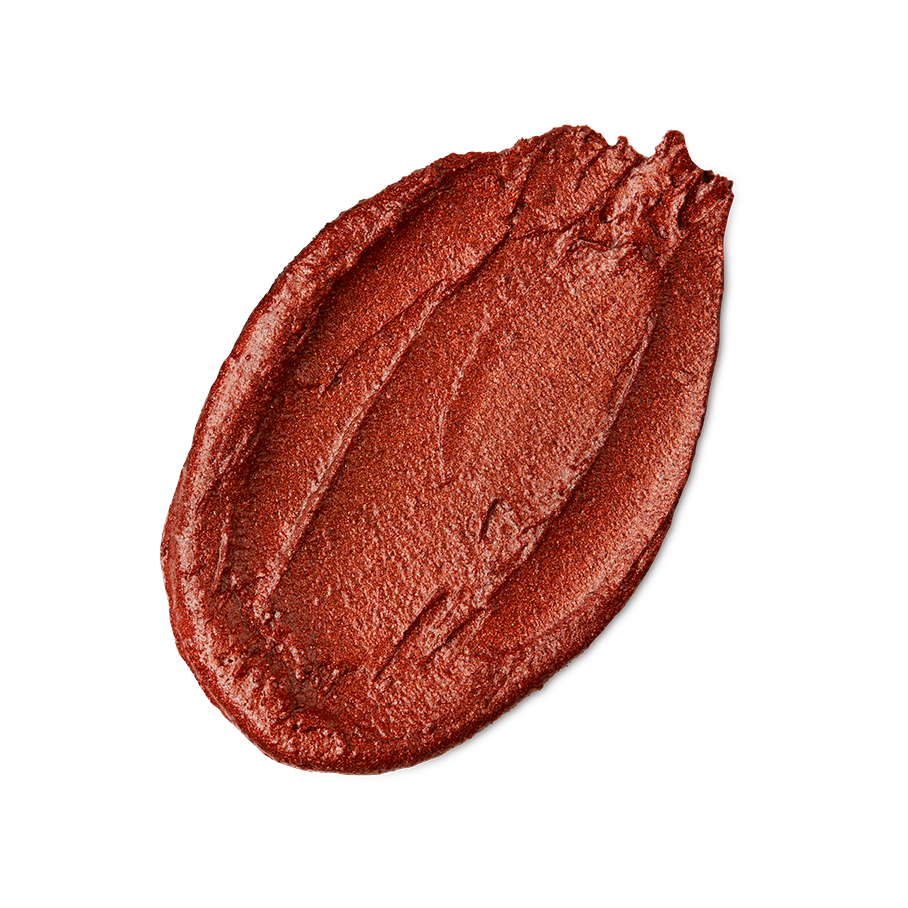 Crackled Copper. A neatly smudged swatch of thick, textured, deep rusted-bronze coloured lip cream.