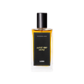 A glass perfume bottle filled with dark amber liquid. A black label reads 'The Perfume Library' and 'Death and Decay'.