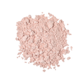 An overhead close-up view of a small pile of pale pink, finely milled powder that appears slightly chunky and matte, centered on a light grey background. The product is Emotional Brilliance ~ Finishing Powder.