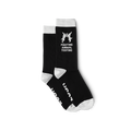 Black socks with the toe, heel and tops white. “Lush” is on the soles with ‘Fighting Animal Testing’ logo and text on the ankle.