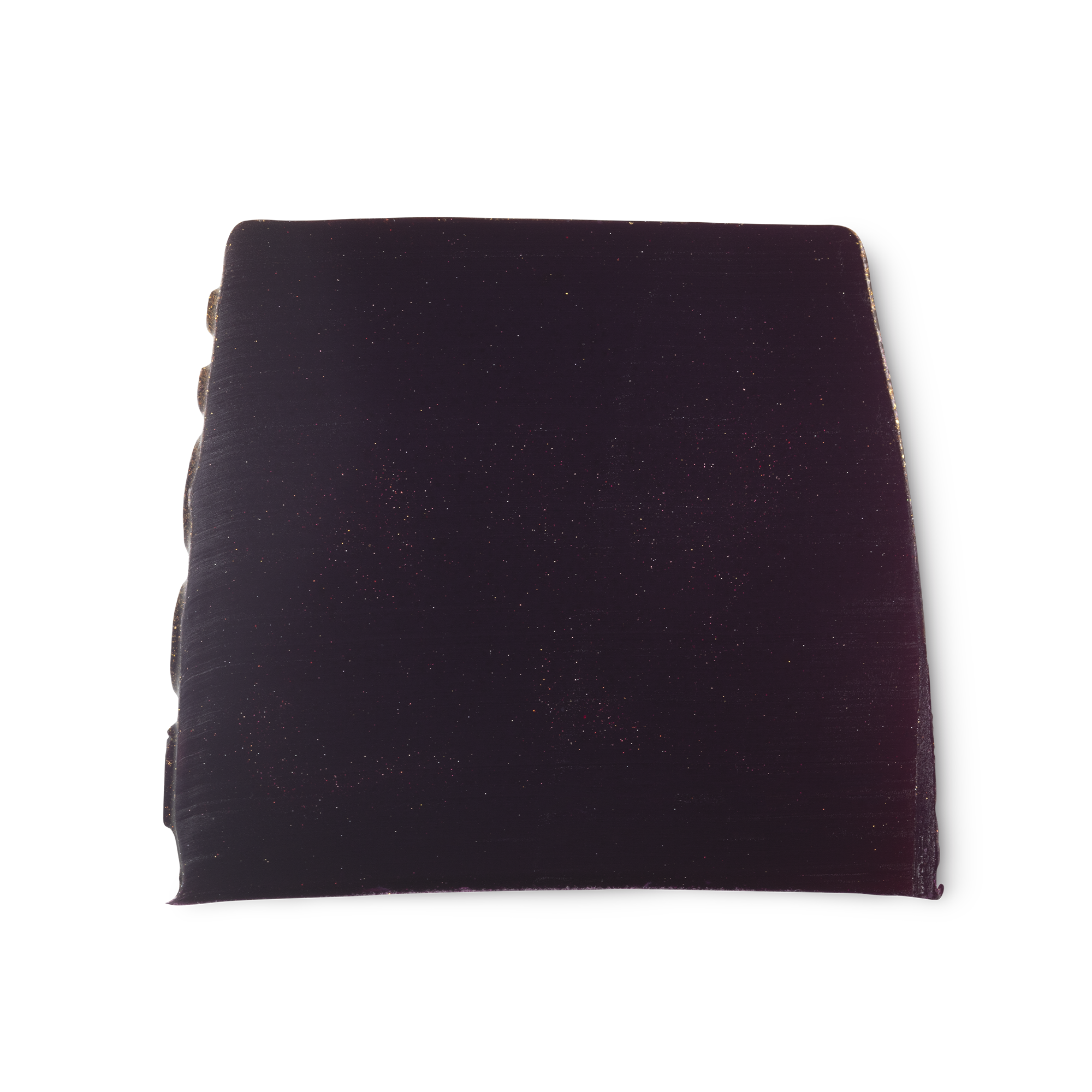 Goddess. A deep purple, smooth, trapezium shaped soap, with a touch of shimmer, and bumps along its left side.