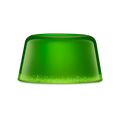 The Good Hour. A vibrant, translucent green shower jelly with a smooth, rounded dome shape. The base has tiny air bubbles, creating a sparkling gradient effect against the solid emerald green.
