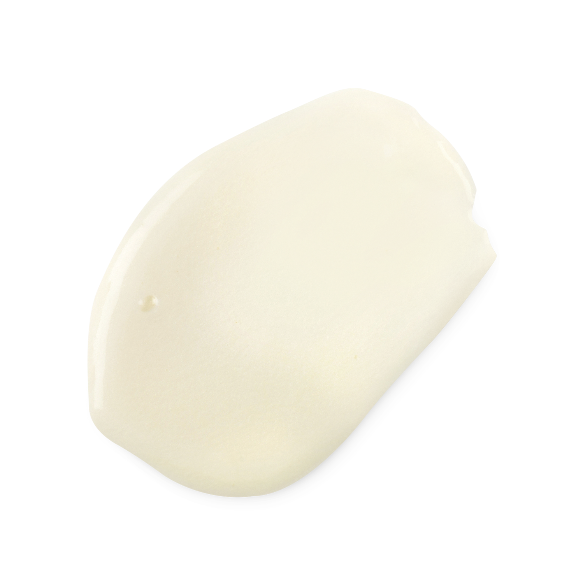 A swatch of light, smooth, light cream coloured Happy Happy Joy Joy conditioner.