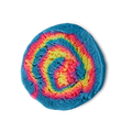Intergalactic. A round bubble bar with a main blue colour swirled in a multicoloured rainbow spiral.