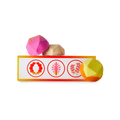Ippuku warming gift. A warm orange and yellow patterned oblong box with three geometric bath bombs.