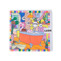It's Time To Get Into Your Birthday Suit. A colourful, busy design showing a pink mouse in a bath with a birthday cake.