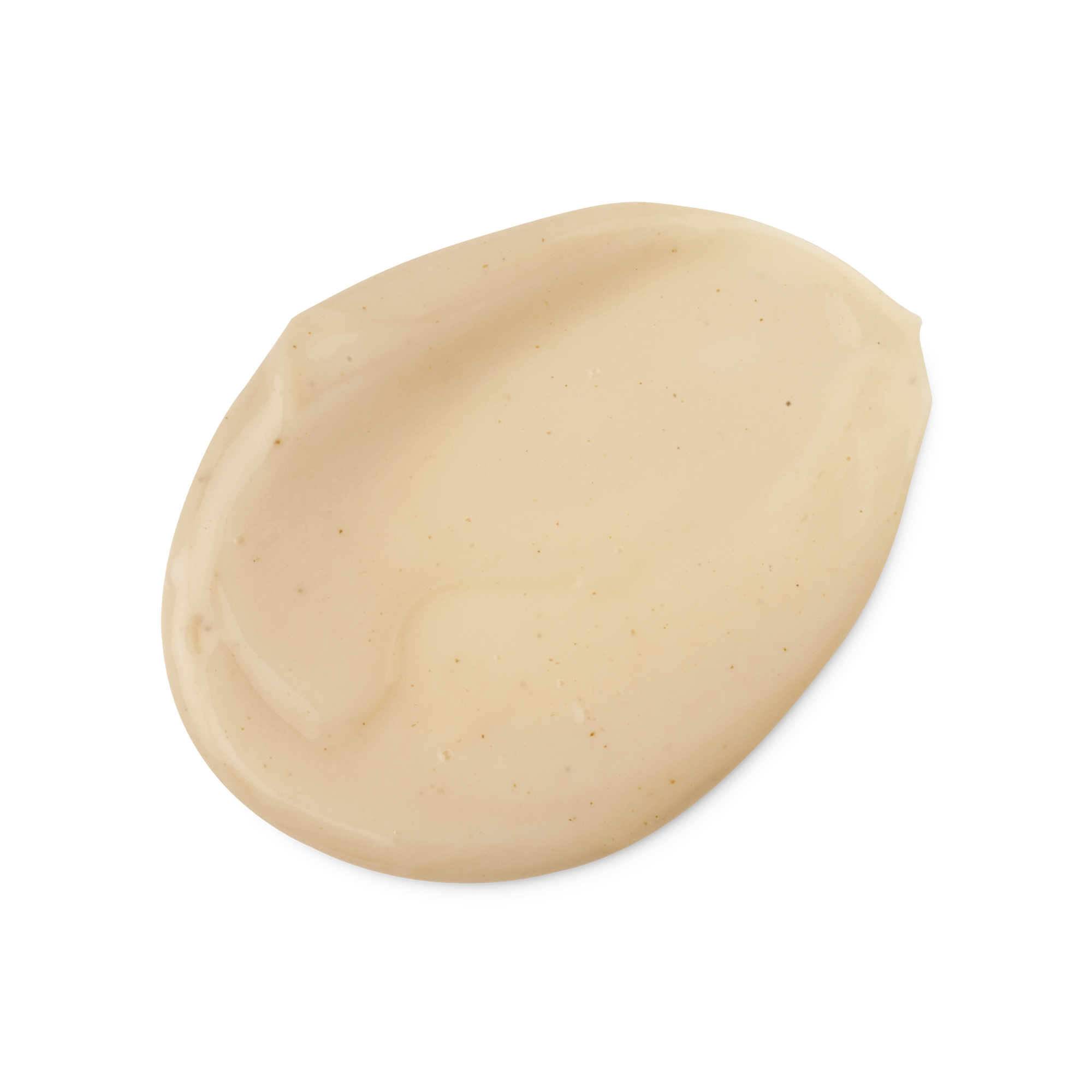 A swatch of smooth, thick, peachy beige coloured Jasmine and Henna hair treatment, with tiny brown flecks.