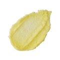 Lip Service. A neatly smeared swatch of thick, pale yellow coloured lip balm with a slightly glossy finish.