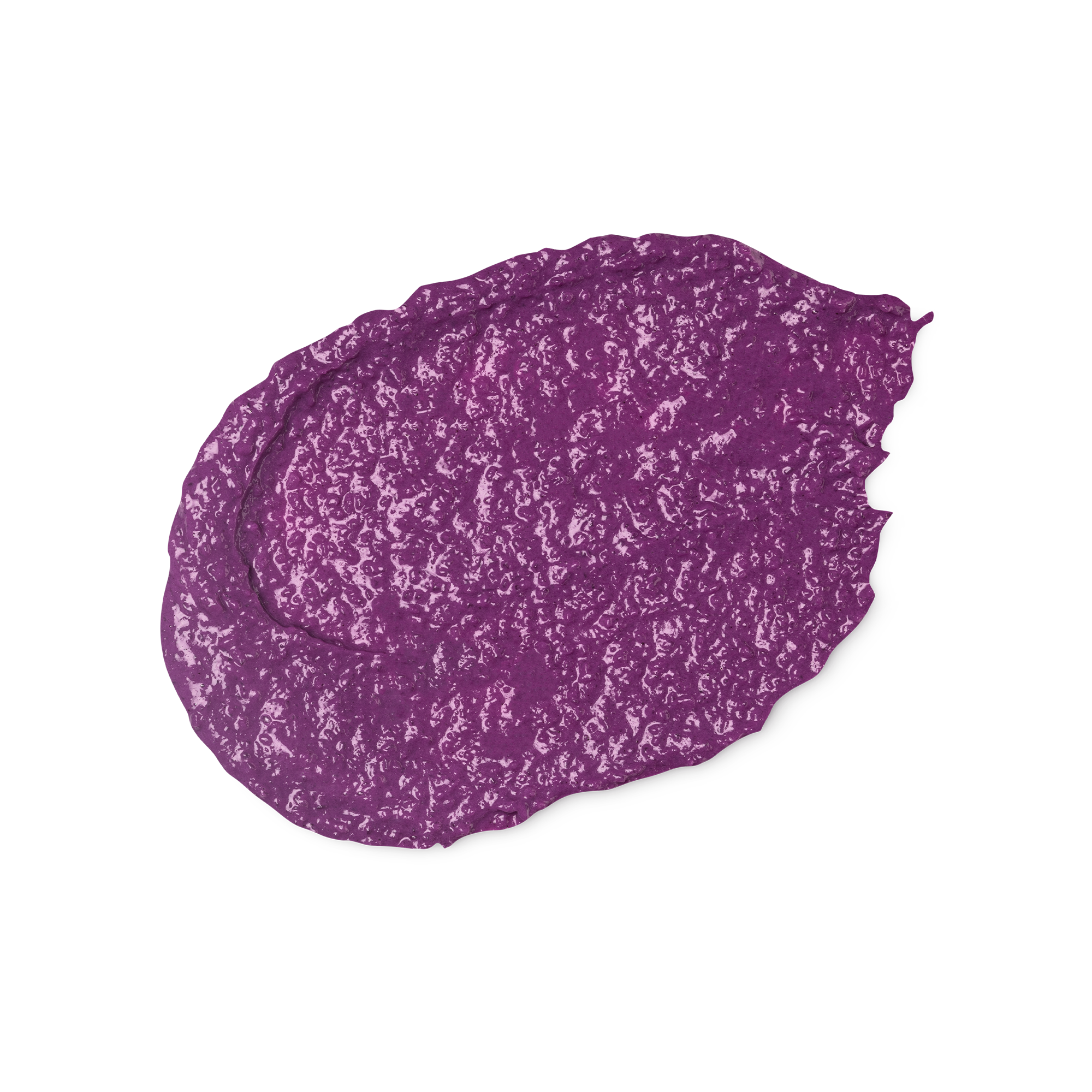 A swatch of vibrant purple, Magic Crystals body scrub, thick with sea salt and menthol crystals.