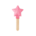 Magic Wand. A pretty, pastel-pink bubble bar in the shape of a classic five-pointed star. There is shimmering silver lustre throughout the bubble bar and it is mounted on a wooden stick.