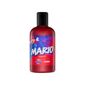 Red shower gel bottle with a black flip-top cap. The label features Mario jumping against a purple, starry galaxy background with "MARIO SHOWER GEL" in bold white letters.