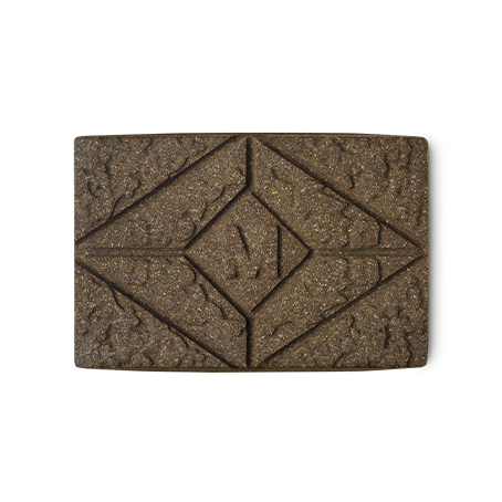 Marron Henna. A brown rectangular block of solid henna hair colour, with a floral design and the letter M pressed on the top.