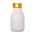 Milky Bottle Bubble Bar. A white milk bottle design with the word MILK raised on the front and a golden cap on top.