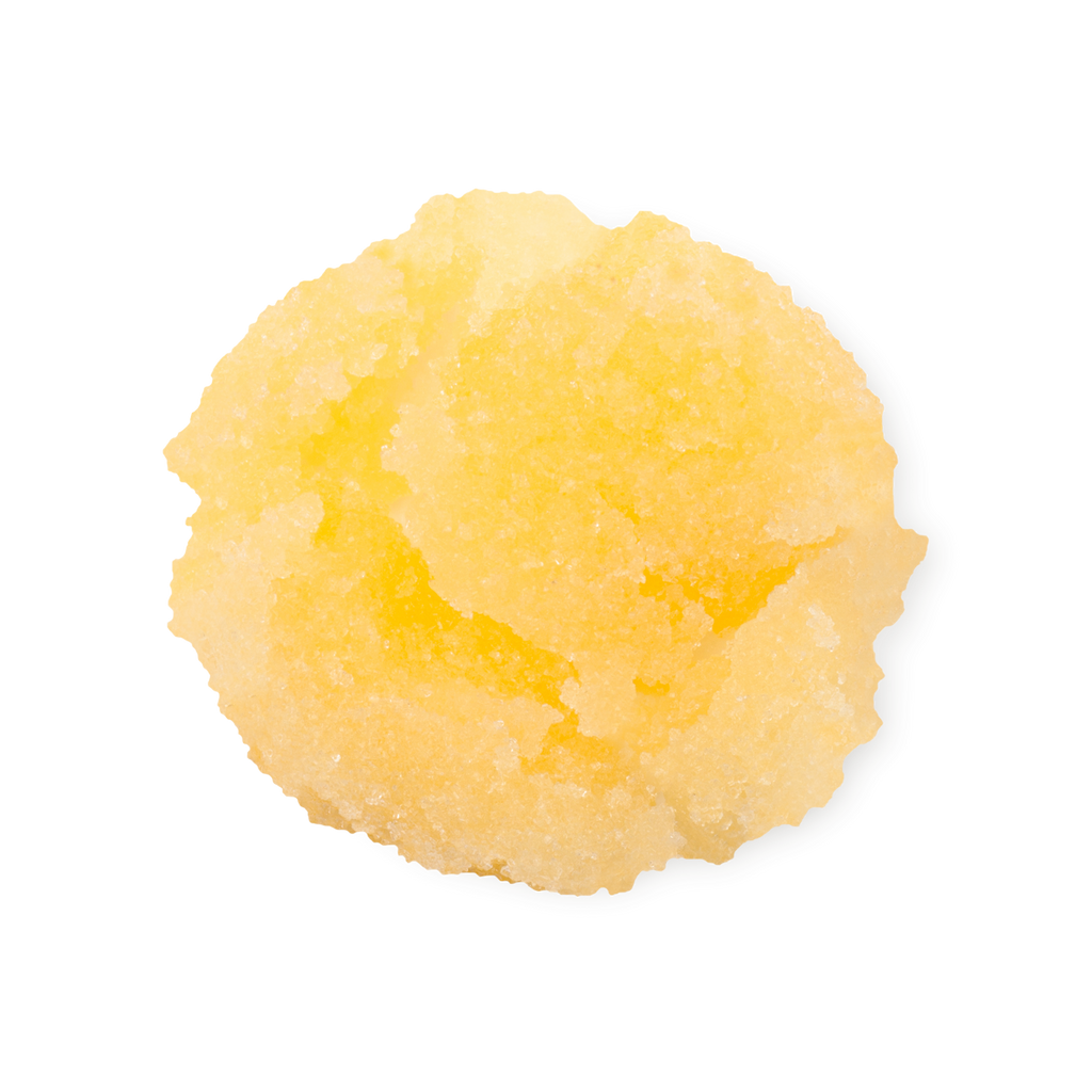 Mint Julips. A neatly piled swatch of thick, textured, butter-yellow lip scrub with visible sugar granules.