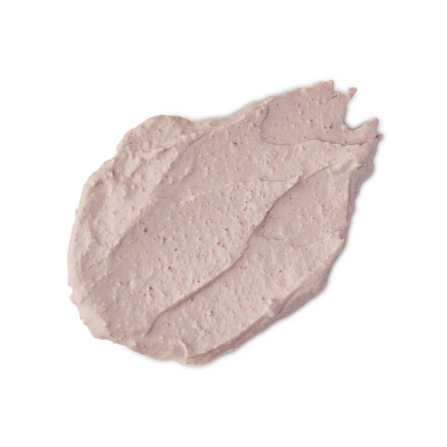 Mrs Whippy. A neatly smudged swatch of thick, textured, creamy yoghurt-pink face mask with flecks of finely ground fresh raspberries.