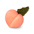 Peach Crumble Bubble Bar. Shaped like a peach in the natural orange and pink colour with a green leaf at the top.