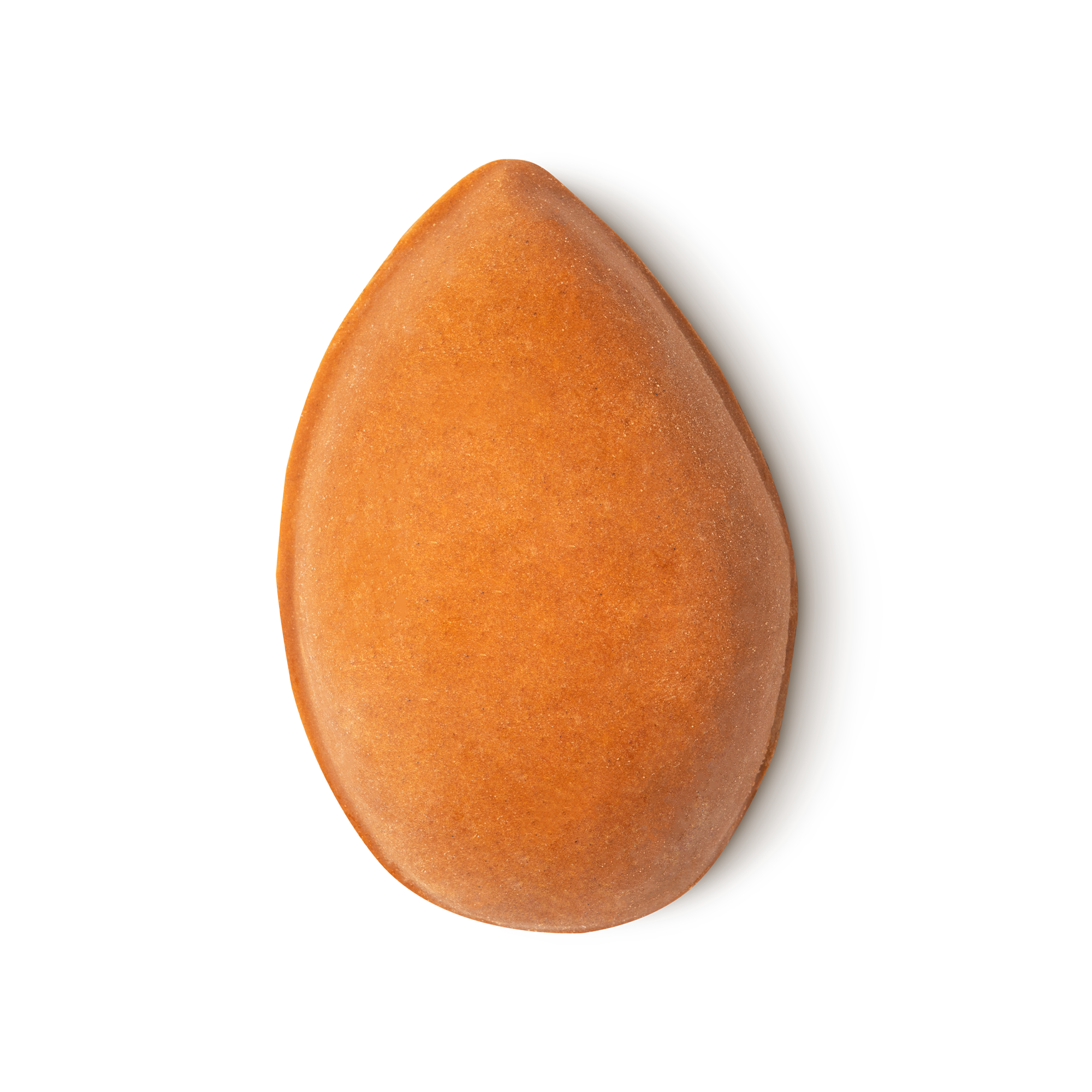 Pumice Power. A rust orange, teardrop shaped, roughly textured soap.