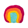 Rainbow Bubble Bar. A slice that looks like a rainbow of 4 colours, red, orange, yellow and blue.