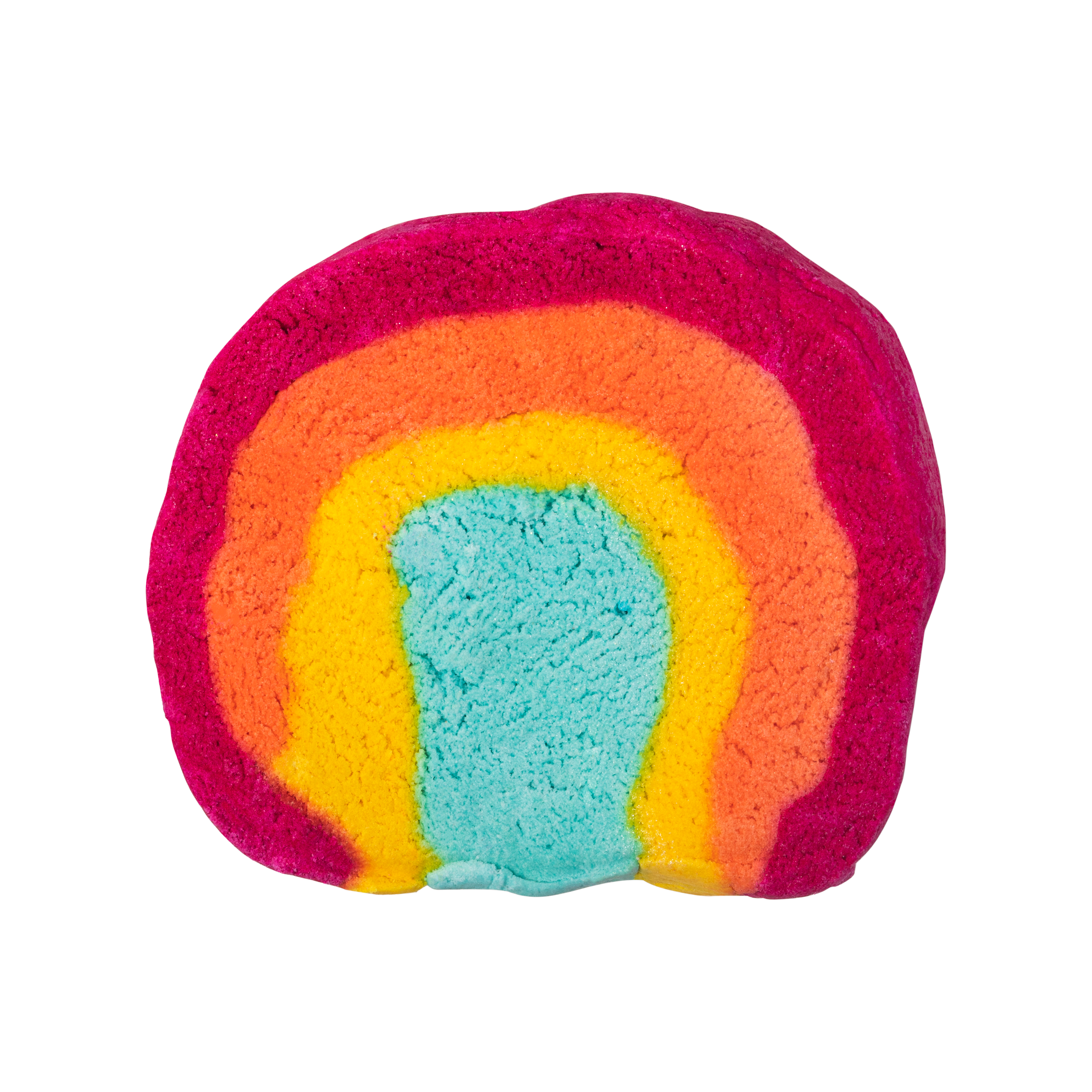Rainbow Bubble Bar. A slice that looks like a rainbow of 4 colours, red, orange, yellow and blue.