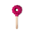 Raspberry Blower Bubble Bar. A red bumpy raspberry shape with a hole in the middle is mounted on a stick like an ice lolly.