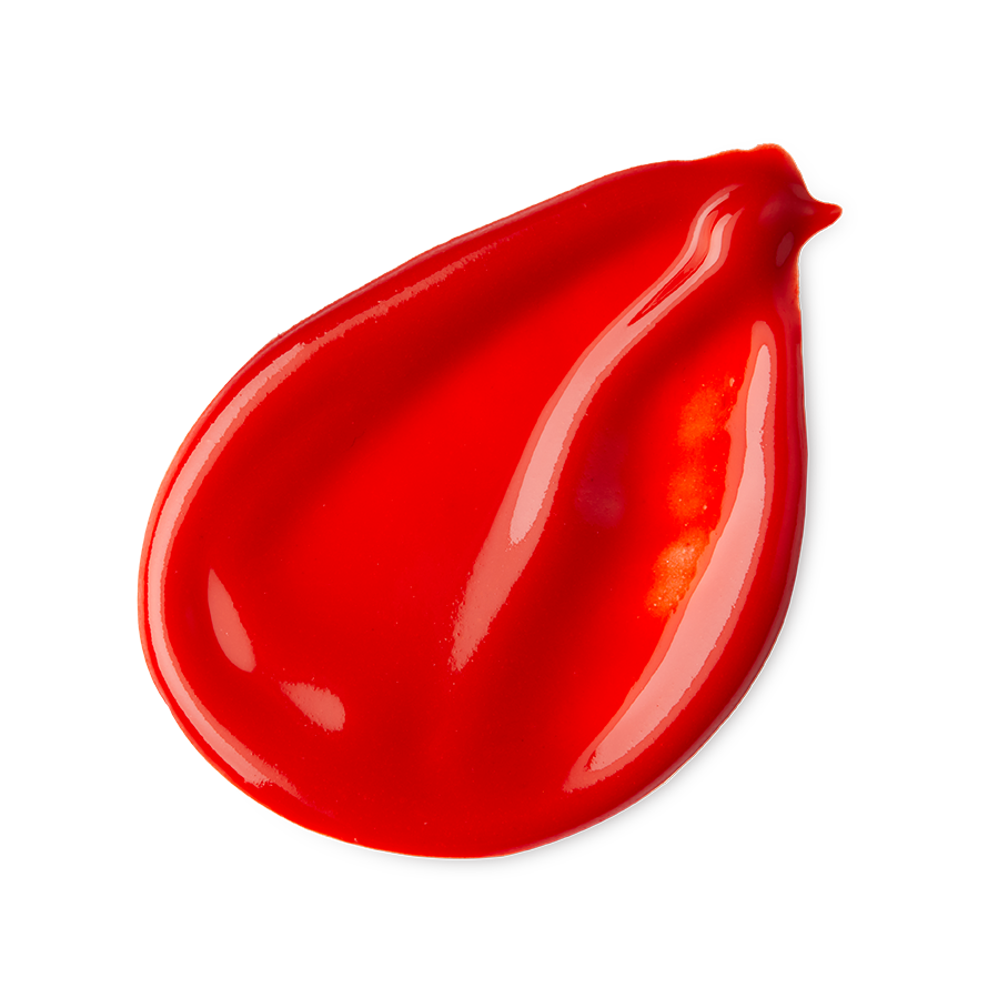 Red Maple. A neatly smudged swatch of thick, glossy, deep, carmine-red lip jelly.
