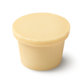 A cream coloured, naked body conditioner, shaped like an upside down top hat, with a 'brim' on top of a narrow cylinder.