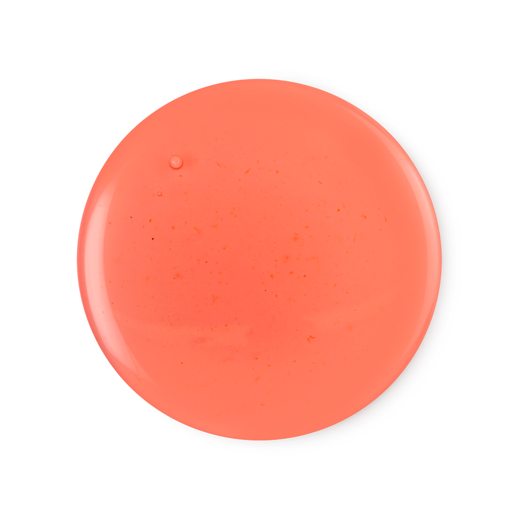 A perfectly circular swatch of translucent, glossy, rosy pink Rose Jam shower gel.