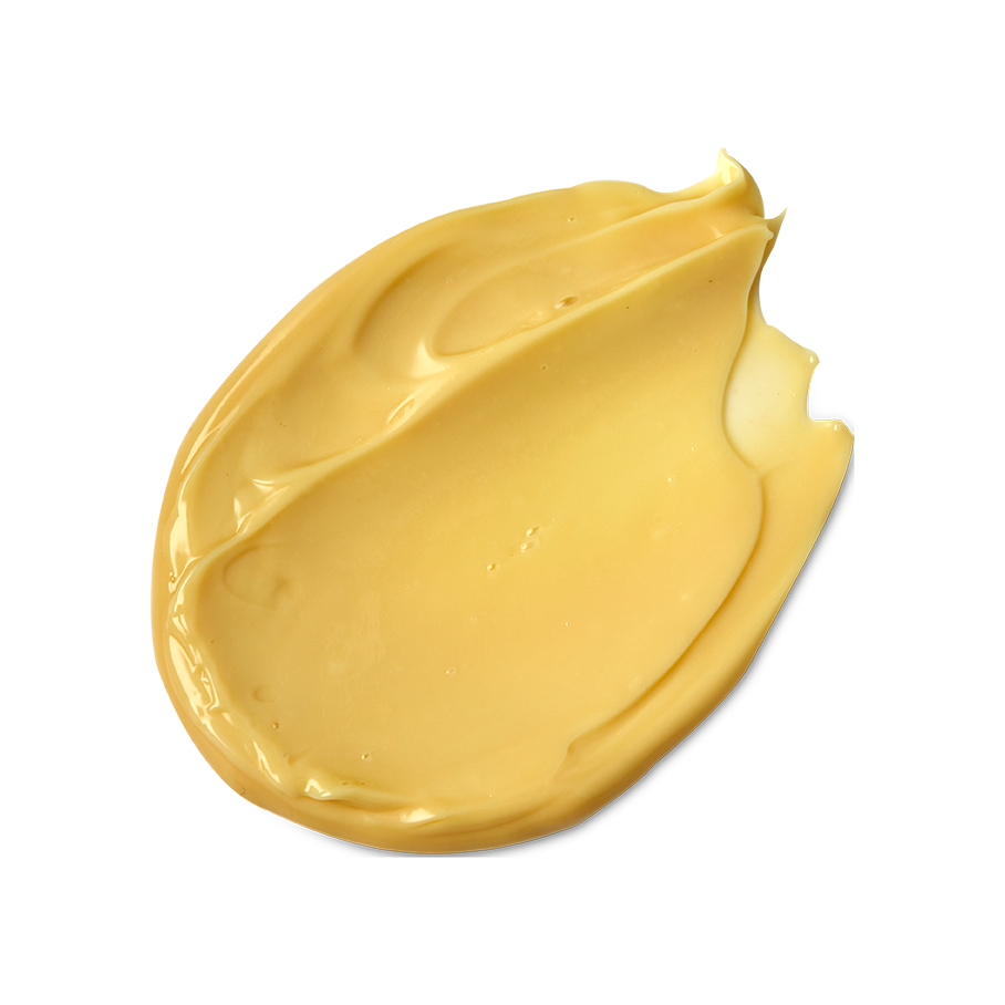 Sticky Dates. A neatly smeared swatch of thick, creamy, golden-yellow body lotion.
