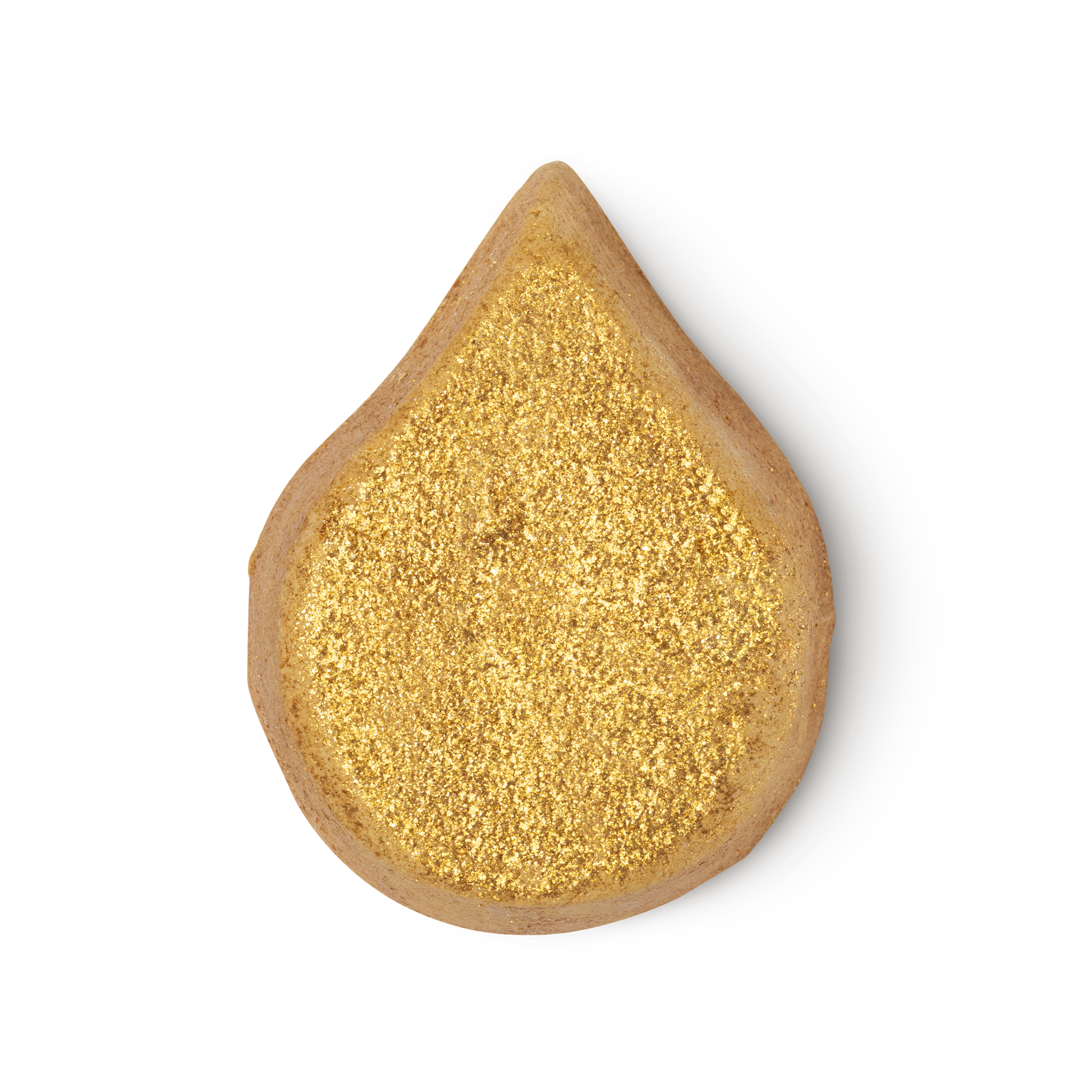 Sunnyside Bubble bar. A golden tear shape covered in sparkling golden glitter.