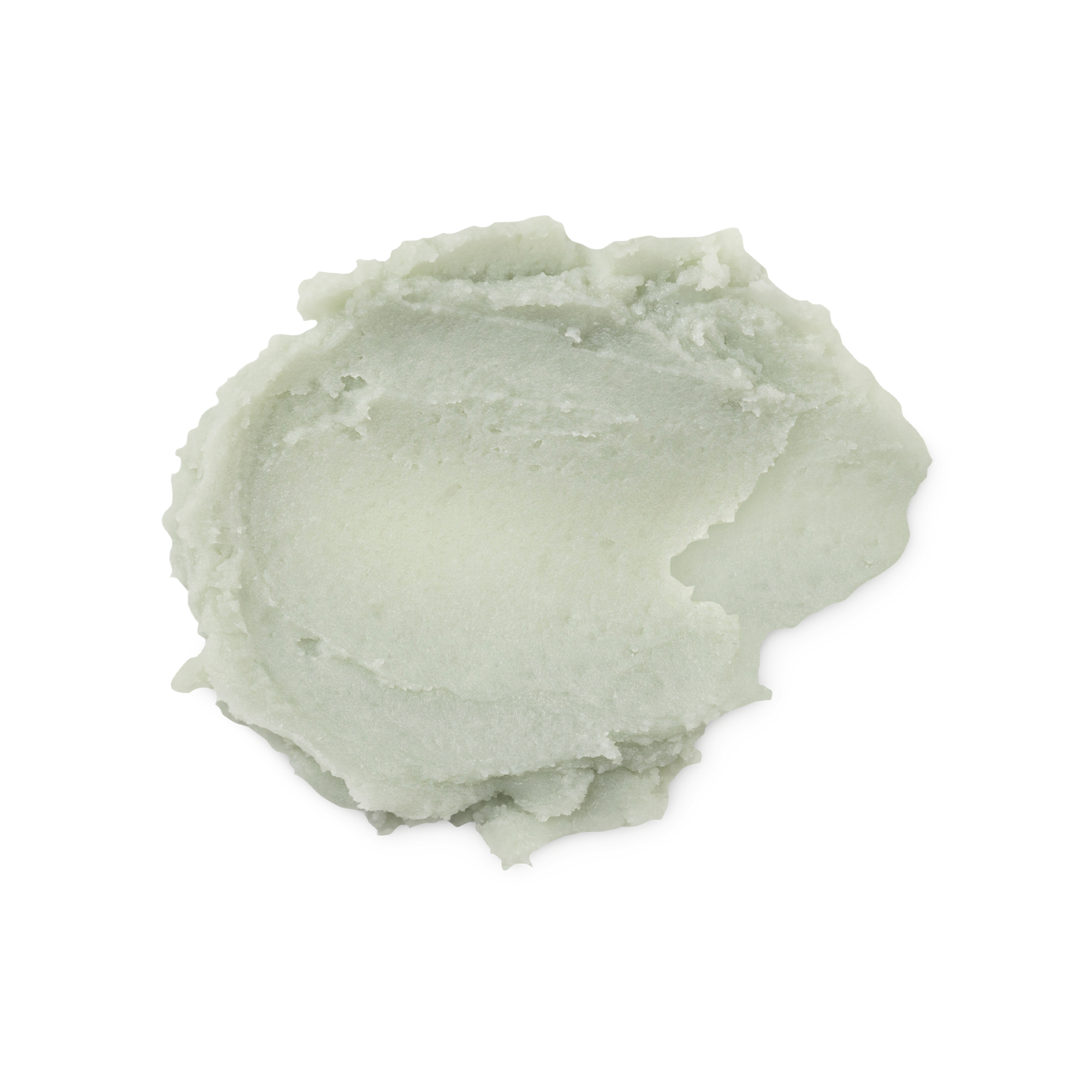A swatch of very thick, balmy, pale green coloured Superbalm scalp treatment.