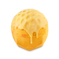 Sweet As Honey. A spherical, golden-yellow bath bomb with a faceted, flat base. It has a honeycomb-textured top that appears to be melting or dripping down the sides like thick honey.