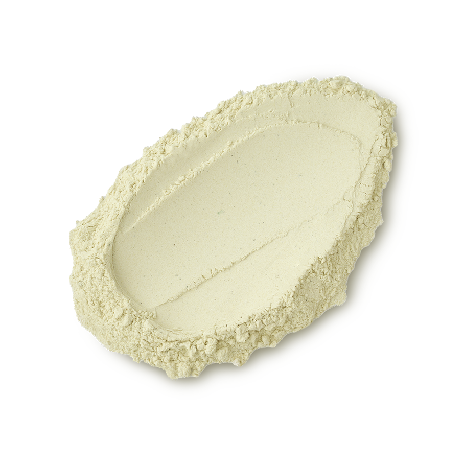 The Greeench. A neatly smudged swatch of ultra-fine, off white deodorising powder.