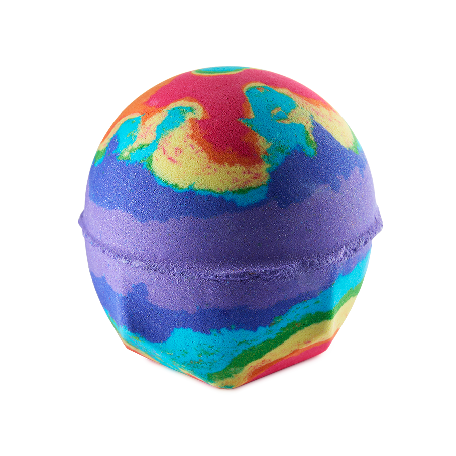Thermal Waves. A classic bath bomb shape but with the visual effect of thermal imagery shown by swirling rainbow colours across the surface.