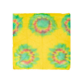 A square Lokta Wrap with yellow, red and blue tie-dyed designs all over.