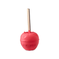 Toffee Apple. A whimsical bath bomb shaped like a bright red candy apple on a thick wooden stick, coated in a smooth, matte red layer.