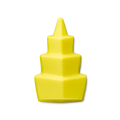 Uplifting. A bright yellow, smooth shower gummy is sculpted into a tiered, geometric tower shape. It features three stacked block sections that narrow towards a pointed, conical peak at the top.