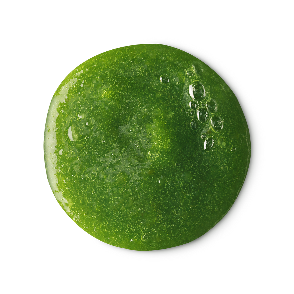 A sample of thick, vibrant green Wasabi Shan Kui shampoo, packed full of tiny bubbles within.