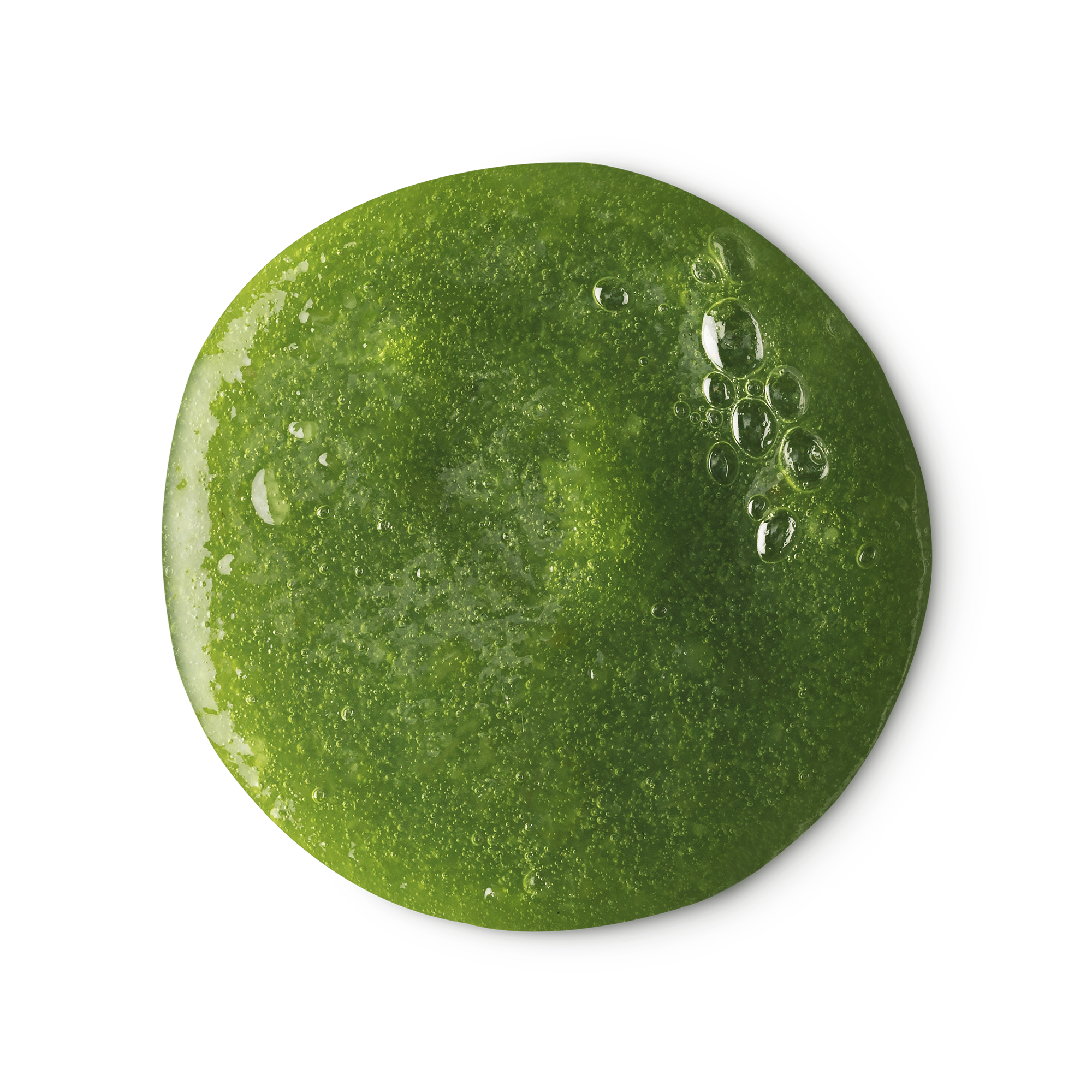 A sample of thick, vibrant green Wasabi Shan Kui shampoo, packed full of tiny bubbles within.