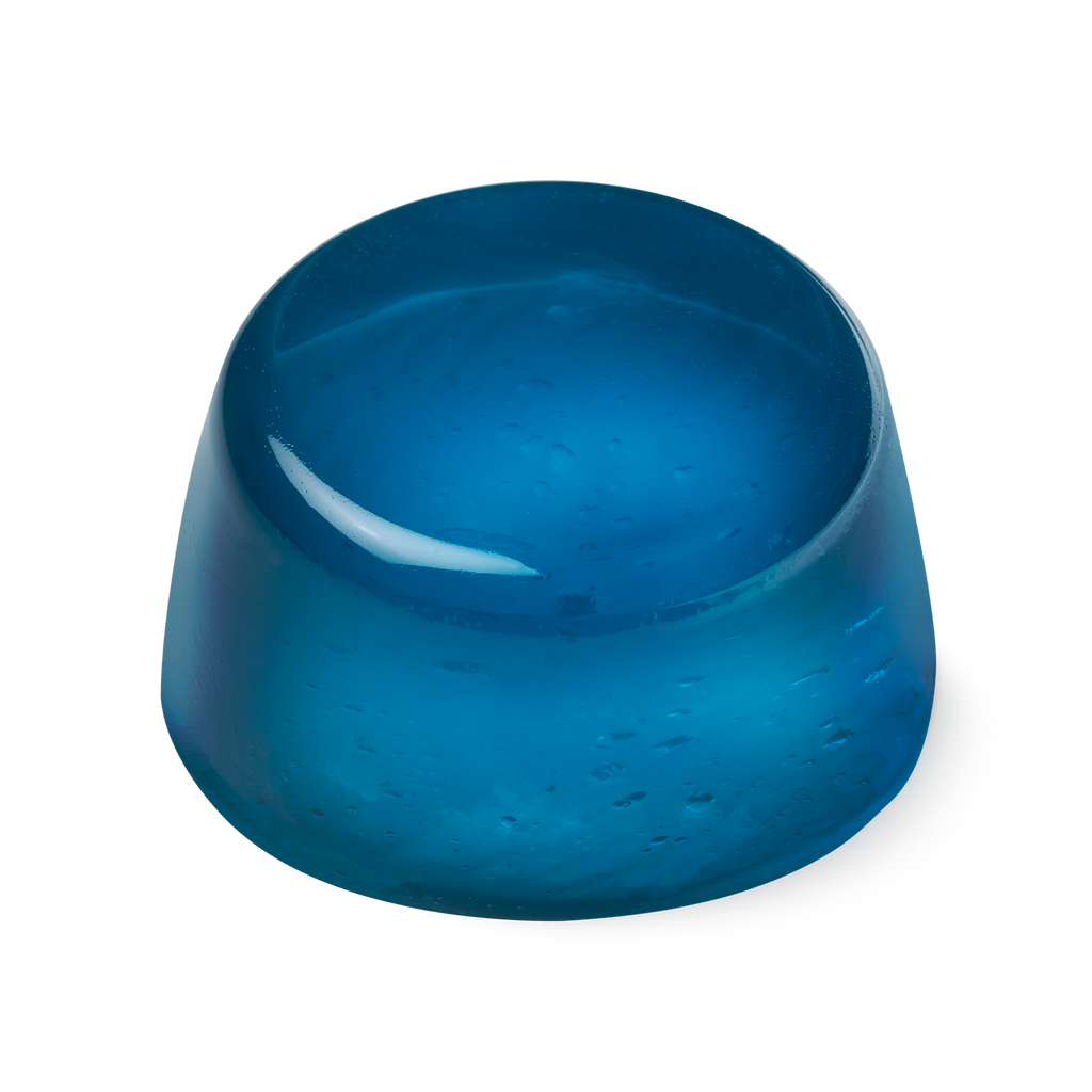 Whoosh. A blue, glossy looking, cylindrical shaped shower jelly, which is slightly wider at the base than at the top.
