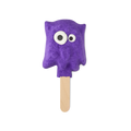 Worry Monster. A fun, bright purple bubble bar in the shape of a non-uniformed blob with a pair of mismatched bright eyes. The bubble bar is attached to a wooden stick, looking almost ice-lolly-like.