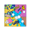 WOW. A square greetings card with a vibrant pop art styled design featured a tap with gushing water, foaming soap, bubbles and a removable enamel pin in the shape of a rubber duck.